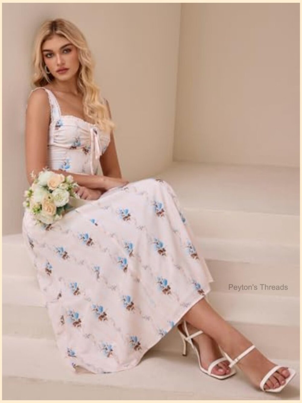 Lace Up Corset Midi Dress with Pockets Flowy A-Line Sweetheart Neckline - Picture 6 of 6
